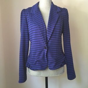 Anthropologie Blue and Black Striped Peplum Blazer